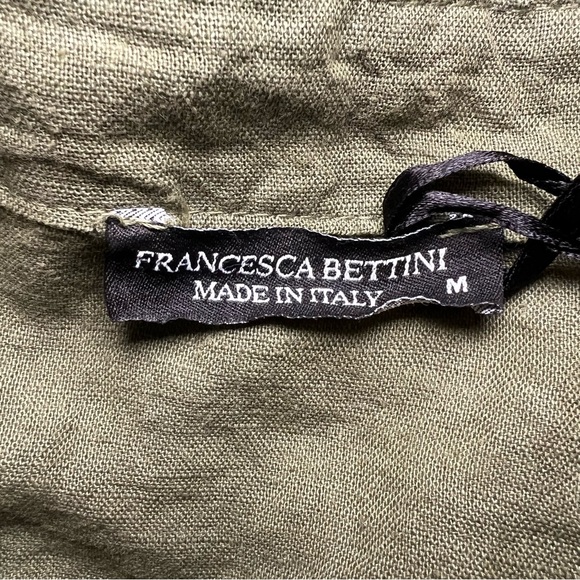 Francesca Bettini Olive Green Short Sleeve Button Up Linen Blend Shirt Dress M - Picture 8 of 11